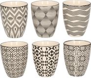 Cosy & Trendy Koffiekopjes Nikko - 12x stuks - zwart met wit - 250 ml - Koffie/thee mokken zonder oor