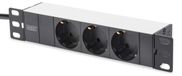Merkloos Stekkerdoos rackmontage - 1 HE - 10 inch (254 mm) - Zilver en zwart - 3-voudig stopcontact - Voor netwerkkast