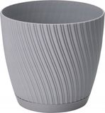 Form Plastic Plantenpot/bloempot Waves - kunststof - platina grijs - D17 x H15 cm - met opvang schotel - rond