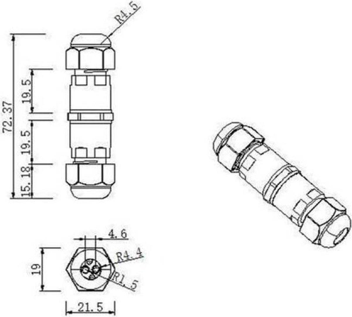 LCB LED Europe Waterdichte kabelverbinder 3-polig - voor 0.5 - 1mm² - IP68 - geschikt voor 2- en 3-aderige kabel