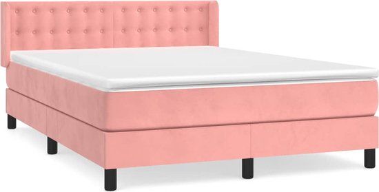 vidaXL Boxspring met matras fluweel roze 140x200 cm