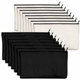 Ibenzoa® Set van 15 veelzijdige katoenen canvas tasjes met ritssluiting voor dagelijks gebruik, beige en zwart