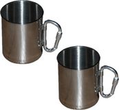 Merkloos / Sans marque Van Os Imports B.V. 4x Roestvrij Stalen Mok met Karabijnhaak - Outdoor/Camping - 300 ml - Zilver