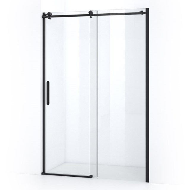 Maxaro Douchewand met Schuifdeur Mat Zwart Crystal Allure 140cm Rond Rollersysteem