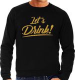 Bellatio Decorations Lets drink sweater zwart met gouden glitter tekst heren - Oud en Nieuw / Glitter en Glamour goud party kleding trui S