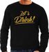 Bellatio Decorations Lets drink sweater zwart met gouden glitter tekst heren - Oud en Nieuw / Glitter en Glamour goud party kleding trui S