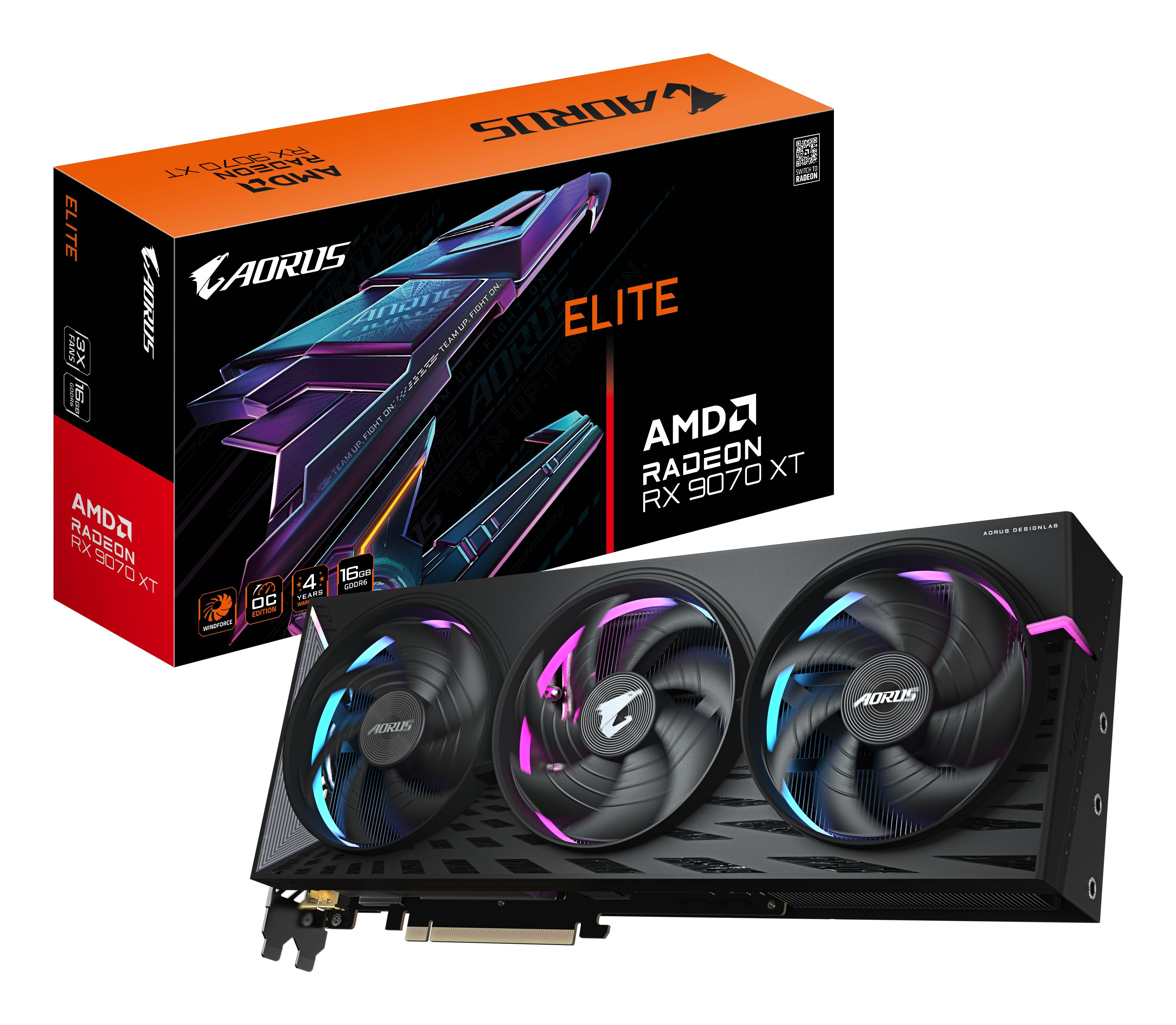 GIGABYTE AORUS Radeon RX 9070 XT ELITE 16G - AMD Radeon RX 9070 XT - 16GB GDDR6 - 3100 MHz - PCI Express 5.0 - 2x HDMI - 2x DisplayPort