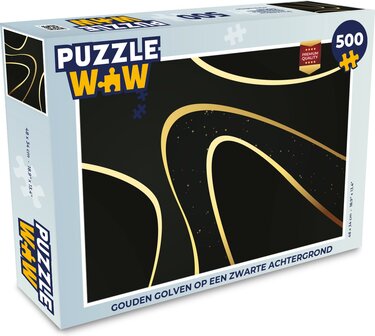 MuchoWow Puzzel Gouden golven op een zwarte achtergrond - Legpuzzel - 500 stukjes