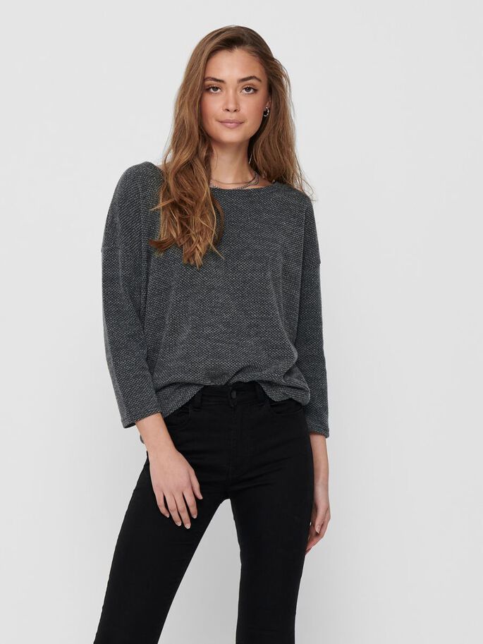 ONLY ONLALBA 3/4 TOP JRS NOOS Women's T-Shirt - Size M - Grey / Dark Grey Melange