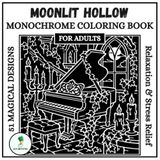 Moonlit Hollow Monochrome Coloring Book For Adults