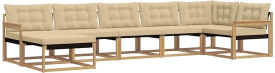 vidaXL - Hoek loungeset - 7 zitplekken - Wit en Beige - Massief Acacia Hout