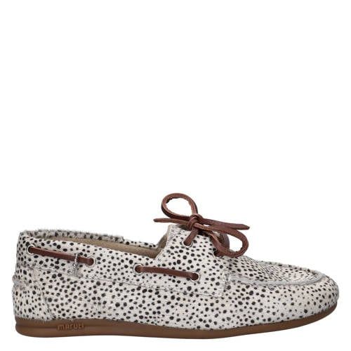 Maruti Eliza leren bootschoenen met ponyhair wit/zwart