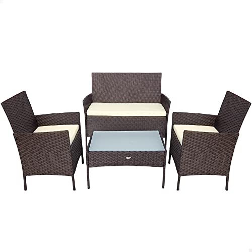 AKTIVE 61069 rotan tuinmeubelen met 2 stoelen + 1 bank + 1 tafel