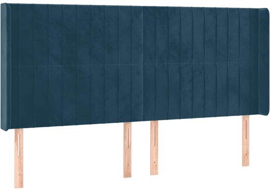 vidaXL Hoofdbord met randen 163x16x118/128 cm fluweel donkerblauw