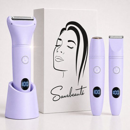 Sansbeauté® 3-in-1 Ladyshave met Display - Gezicht - Oksels - Benen - Bikinilijn - Scheerapparaat Vrouw - Ontharingsapparaat - Gezichtsontharing Dames - Trimmer Vrouw Intiem - Ladyshaves Bikini - USB Oplaadbaar