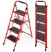 Escabeau pliable à 4 marches, acier, avec rampe, rouge