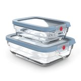 Tefal oneClick Glass N1240510 set de 2 boîtes de conservation, rectangulaire, bleu