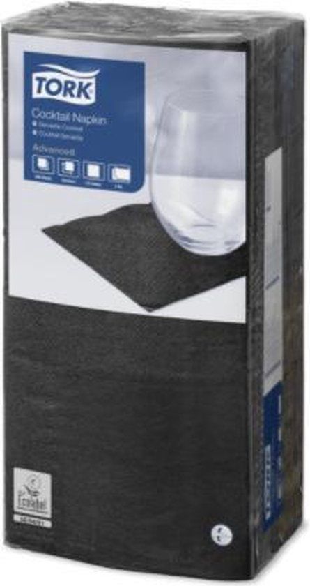 Tork Cocktailservet Zwart, 1/4-vouw 2-laags, 24 x 24 cm, 12 x 200 servetten, 477829
