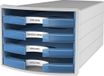 HAN IMPULS 2.0 Ladebox met 4 open laden voor DIN A4/C4 met etiketteringsetiket en zachte rubberen voetjes voor meubels 1013-64 lichtgrijs/blauw doorschijnend
