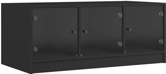 vidaXL Salontafel met glazen deuren 102x50x42 cm zwart