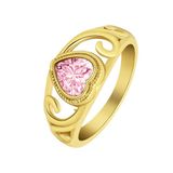 Lucardi Dames vintage ring met hart roze - Maat 47 - 15mm - Ring - Cadeau - Staal goldplated - Goudkleurig