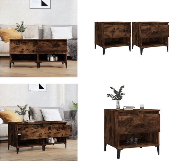 vidaXL Bijzettafels 2 stuks 50x46x50 cm bewerkt hout gerookt eikenkleurig