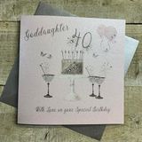 Happy White Cotton Cards Happy 40th Birthday Card Goddaughter Champagne Bril Roze Rozen door Witte Katoenen Kaarten SS42-GODD40