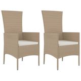 VidaXL Tuinstoelen 2 st met kussens polyrotan beige