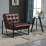 Fauteuil Chesterfield Relax Salon, Dossier Et Assise Capitonnés, Piètement Métal Noir, Revêtement Simili Cuir Chocolat, Fauteuil Confortable Design Classique