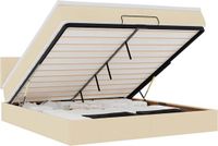 vidaXL Bed Poef met Matras en LED's Stof Crèmekleurig 180x200 cm