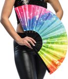 Boland - Waaier Rave vibe XL Multi - Volwassenen - Unisex - Opvouwbaar - UV blacklight - Zomer accessoire