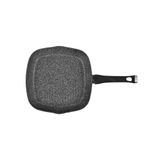 Vierkante grill met anti-aanbaklaag, ideaal voor vlees en vis, grillpan met antiaanbaklaag voor koken zonder olie, aluminium handvat en bakeliet, 28 x 28 cm, zwart