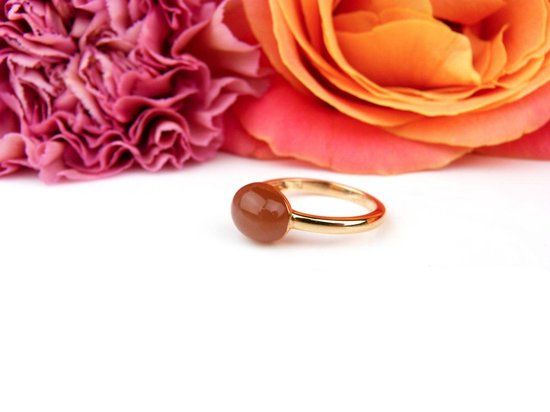 Ring in roos goud met bruine maansteen - 18 karaat - Maat 55