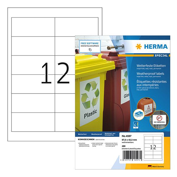 Herma inkjet folie-etiketten 97,0 x 42,3 mm wit