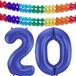 Folat Ballon d'anniversaire en aluminium - 20 ans - bleu - 86 cm - grand ballon chiffre - incl 2x guirlandes de fête