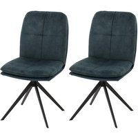 HWC-M68 Set van 2 eetkamerstoelen, keukenstoel fauteuil, draaibare autostand, metaal stof/textiel ~ blauw