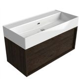 Saniclass Holz Frame Badkamermeubelset - 100x45x52cm - Legend keramische wastafel wit - 1 wasbak - zonder kraangat - 1 lade - mat eiken charcoal