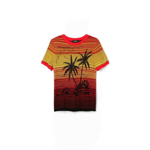 Desigual gebreide top met ingebreid patroon rood/oranje/geel