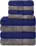 Komfortec Handdoekenset - 8 Stuks - 100% Katoen - Antraciet & Marineblauw