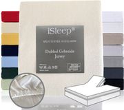 iSleep Dubbel Gebreide Jersey Split-Topper Hoeslaken - Rondom Elastiek - Tweepersoons - 160x200/210/220 - Licht Beige