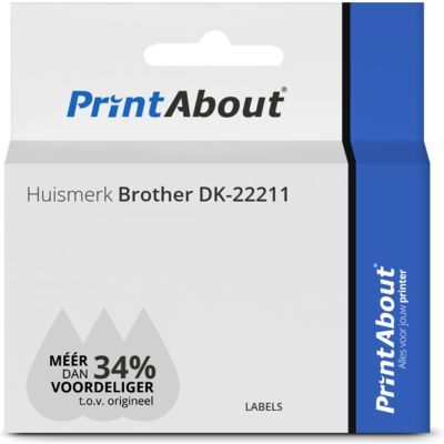 PrintAbout Huismerk Brother DK-22211 Etiket Zwart op wit (29 mm)