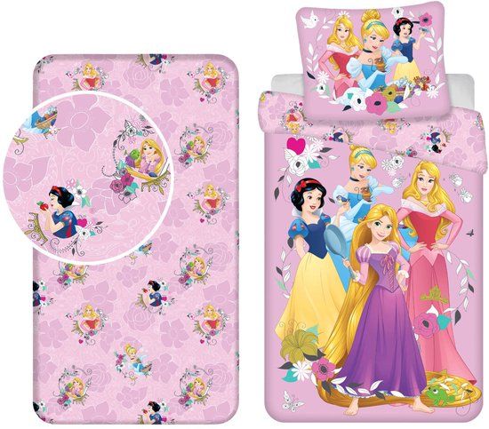 4KidsOnly Princess Dekbedovertrek + Hoeslaken - Roze - Eenpersoons - Katoen - 140x200 cm