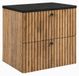3xE living Meuble de salle de bain Suspendu sous lavabo 60 cm, 2 tiroirs, Chêne Craft Or + Plan de toilette Noir, Poignées noires, 60 x 44,4 x 58,6 cm