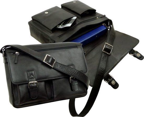 Landleder Worker Messenger Bag XL - Black Leather - 39x11x28cm - Unisex