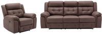 Vente-unique Elektrische driezitsrelaxbank en -fauteuil van bruin microvezel met verouderd leereffect ORTIANO