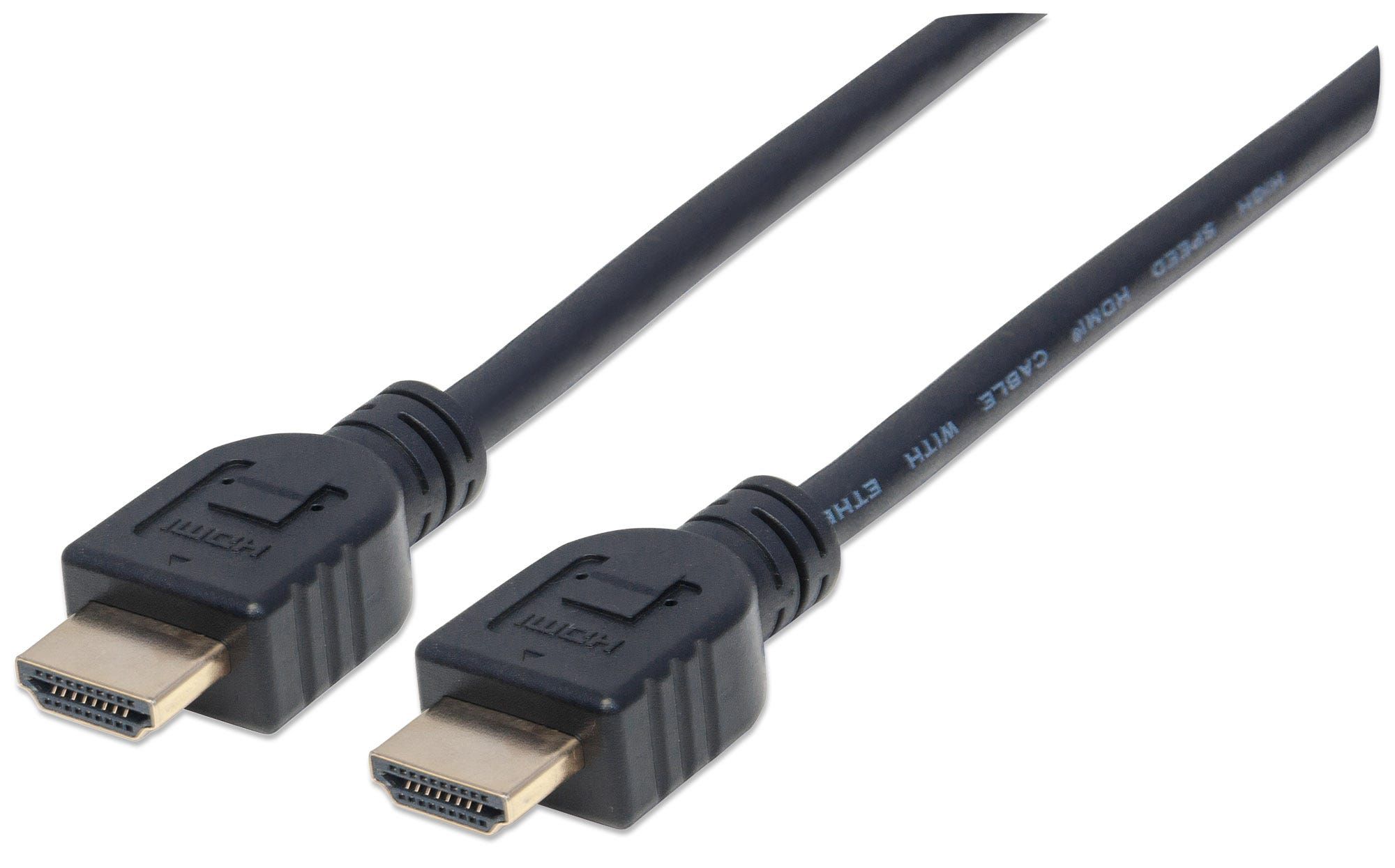 MANHATTAN HDMI In-Wall CL3 Cable with Ethernet, 4K, Male to Male, 2m, 4K@60Hz, HEC, ARC, 3D, in-wall rated, Shielded, Black, Polybag