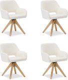 Homestyle4u Eetkamerstoel - Set van 4 stoelen - met armleuningen - draaibaar - Wit