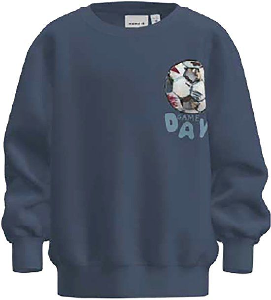 NAME IT - NMMLOUIE LS NREG SWEAT BRU BOX - Jongens - Sweater - Maat 104 - Katoen/Elastaan - Lange mouw - Ronde hals - Printopdruk - Vintage Indigo