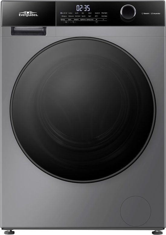 Everglades EVWM91422AG - Wasmachine 9KG - Titanium Gray - Energieklasse A-20% - Stoomfunctie - 15 Programma's - 5 Jaar Garantie