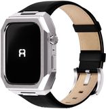 Reqior Apple Watch 45mm metalen hoes met leren band (zilver/zwart)